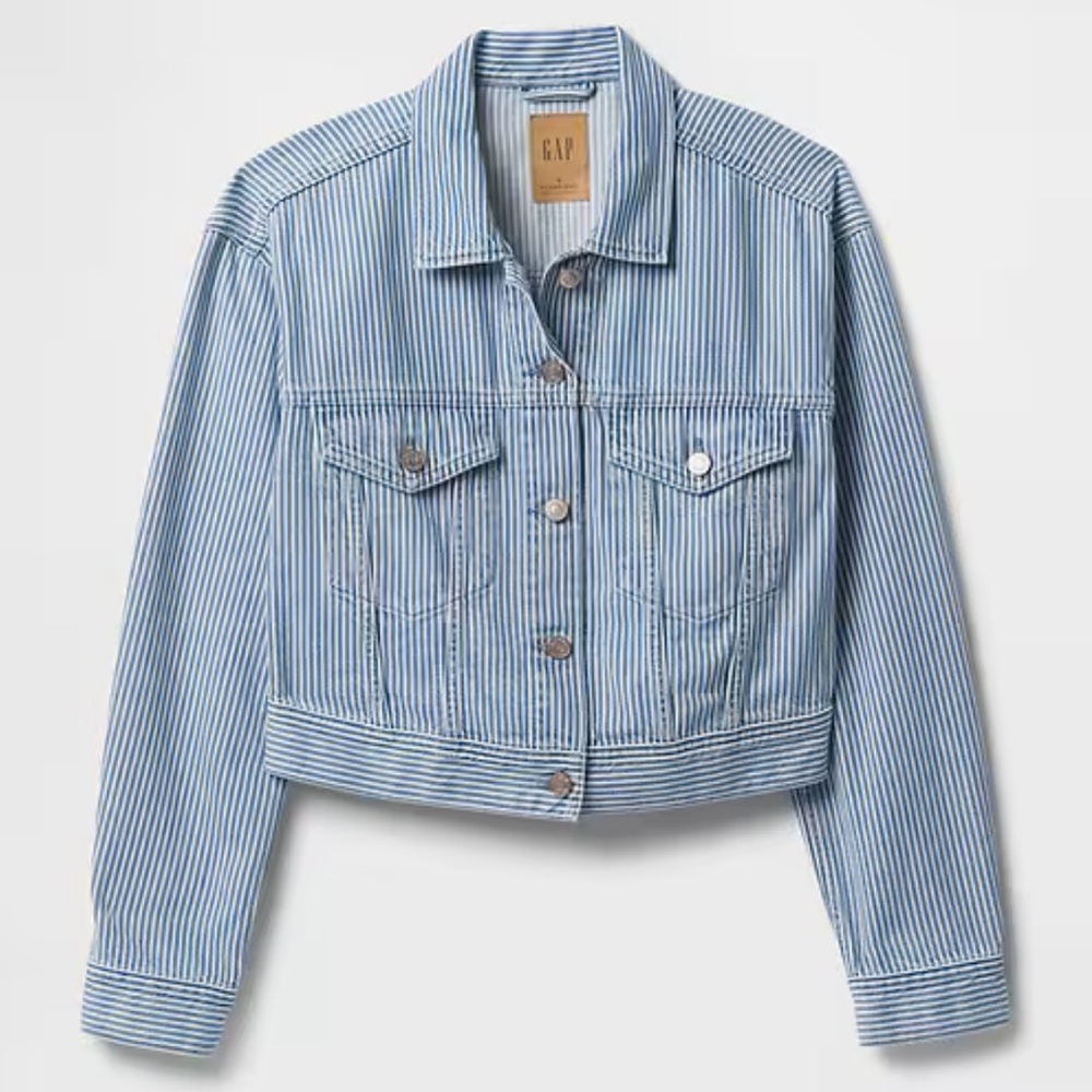 NIP GAP railroad stripe cropped denim Icon jacket XL - Picture 3 of 10